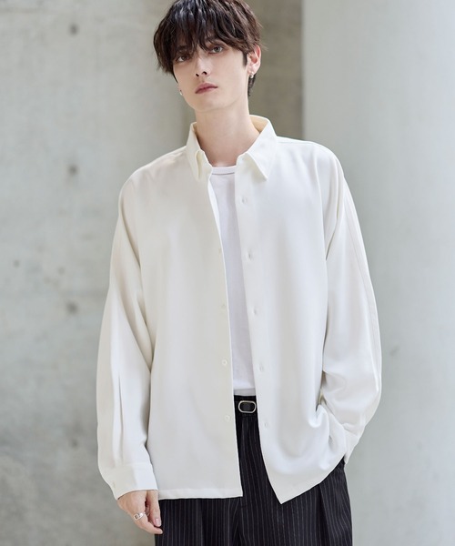 リッチドレープワイドシルエット短丈ドルマン長袖シャツ TPU/総柄