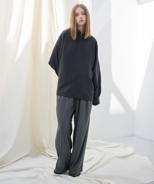 セール】リッチドレープワイドシルエット短丈ドルマン長袖シャツ TPU