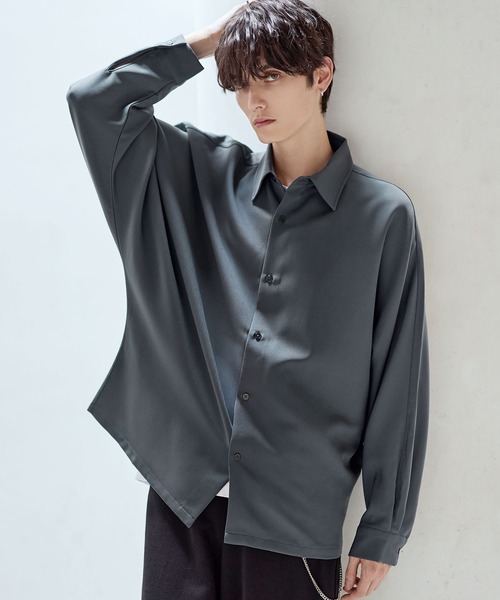 セール】リッチドレープワイドシルエット短丈ドルマン長袖シャツ TPU