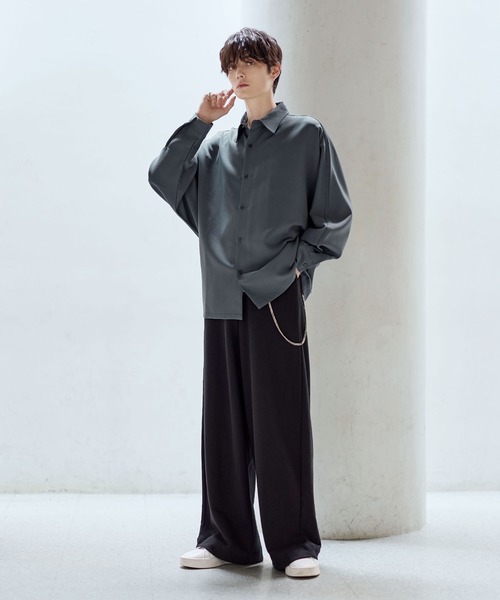 セール】リッチドレープワイドシルエット短丈ドルマン長袖シャツ TPU