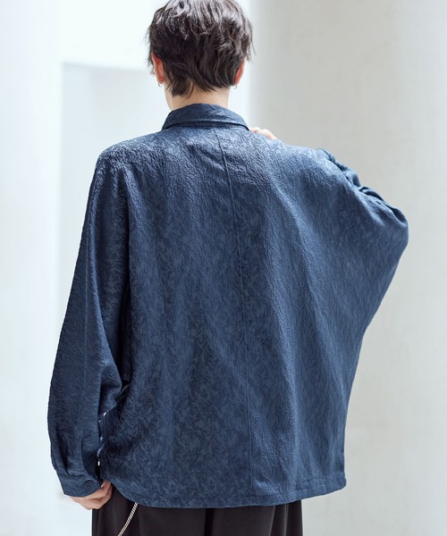 リッチドレープワイドシルエット短丈ドルマン長袖シャツ TPU/総柄