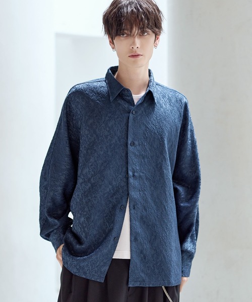 リッチドレープワイドシルエット短丈ドルマン長袖シャツ TPU/総柄