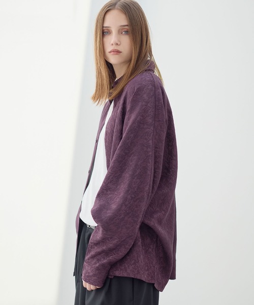 ASTRONOMY（アストロノミー）の「リッチドレープワイドシルエット短丈ドルマン長袖シャツ TPU/総柄ジャガード（シャツ/ブラウス・メンズ・ホワイト/ブルー系/チャコール/ブラック系/ブルーグレー/ブラック/ホワイト系/ワイン系/グレー系・XL/L/M/S）」の11枚目の写真