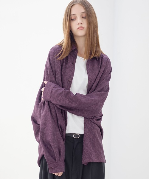 ASTRONOMY（アストロノミー）の「リッチドレープワイドシルエット短丈ドルマン長袖シャツ TPU/総柄ジャガード（シャツ/ブラウス・メンズ・ホワイト/ブルー系/チャコール/ブラック系/ブルーグレー/ブラック/ホワイト系/ワイン系/グレー系・XL/L/M/S）」の12枚目の写真