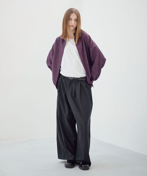 ASTRONOMY（アストロノミー）の「リッチドレープワイドシルエット短丈ドルマン長袖シャツ TPU/総柄ジャガード（シャツ/ブラウス・メンズ・ホワイト/ブルー系/チャコール/ブラック系/ブルーグレー/ブラック/ホワイト系/ワイン系/グレー系・XL/L/M/S）」の14枚目の写真