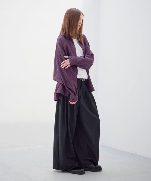 ASTRONOMY（アストロノミー）の「リッチドレープワイドシルエット短丈ドルマン長袖シャツ TPU/総柄ジャガード（シャツ/ブラウス・メンズ・ホワイト/ブルー系/チャコール/ブラック系/ブルーグレー/ブラック/ホワイト系/ワイン系/グレー系・XL/L/M/S）」の15枚目の写真