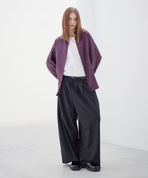 ASTRONOMY（アストロノミー）の「リッチドレープワイドシルエット短丈ドルマン長袖シャツ TPU/総柄ジャガード（シャツ/ブラウス・メンズ・ホワイト/ブルー系/チャコール/ブラック系/ブルーグレー/ブラック/ホワイト系/ワイン系/グレー系・XL/L/M/S）」の18枚目の写真