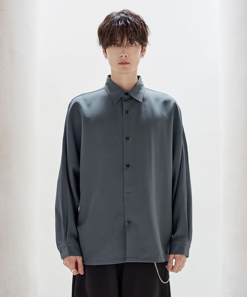 ASTRONOMY（アストロノミー）の「リッチドレープワイドシルエット短丈ドルマン長袖シャツ TPU/総柄ジャガード（シャツ/ブラウス・メンズ・ホワイト/ブルー系/チャコール/ブラック系/ブルーグレー/ブラック/ホワイト系/ワイン系/グレー系・XL/L/M/S）」の19枚目の写真