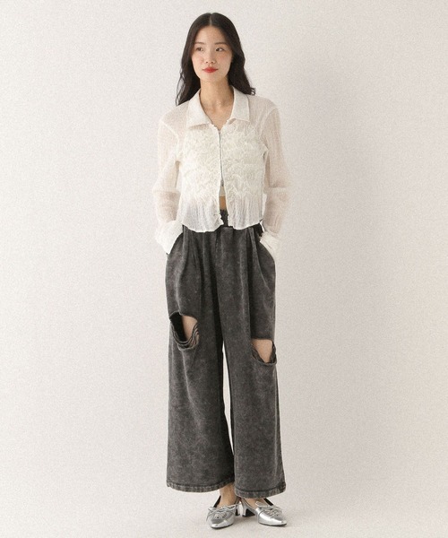 Heather（ヘザー）の「フロントシャーリングZIPシャツ　581600（シャツ/ブラウス・レディース・ブラック/オフホワイト/ブラック系その他・FREE）」の15枚目の写真