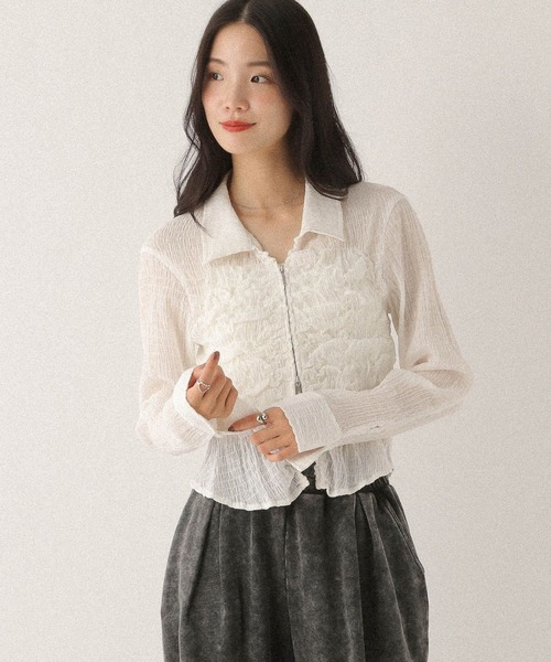 Heather（ヘザー）の「フロントシャーリングZIPシャツ　581600（シャツ/ブラウス・レディース・ブラック/オフホワイト/ブラック系その他・FREE）」の18枚目の写真