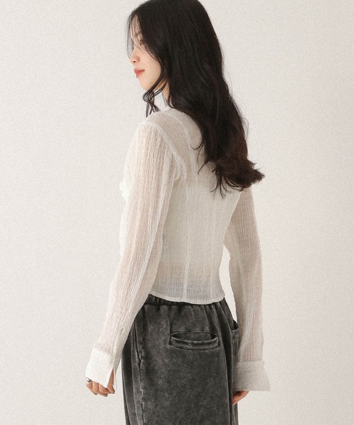 Heather（ヘザー）の「フロントシャーリングZIPシャツ　581600（シャツ/ブラウス・レディース・ブラック/オフホワイト/ブラック系その他・FREE）」の19枚目の写真