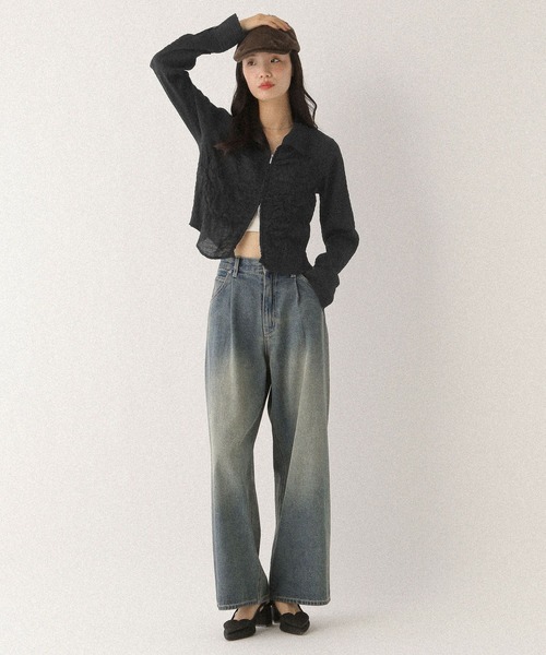 Heather（ヘザー）の「フロントシャーリングZIPシャツ　581600（シャツ/ブラウス・レディース・ブラック/オフホワイト/ブラック系その他・FREE）」の20枚目の写真