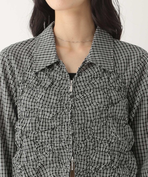 Heather（ヘザー）の「フロントシャーリングZIPシャツ　581600（シャツ/ブラウス・レディース・ブラック/オフホワイト/ブラック系その他・FREE）」の5枚目の写真