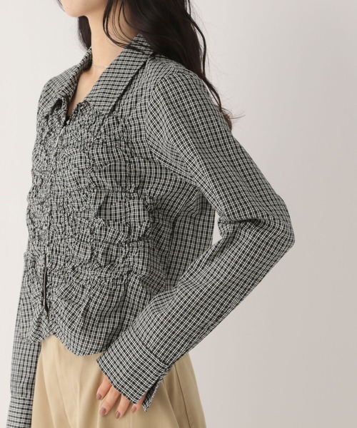 Heather（ヘザー）の「フロントシャーリングZIPシャツ　581600（シャツ/ブラウス・レディース・ブラック/オフホワイト/ブラック系その他・FREE）」の6枚目の写真