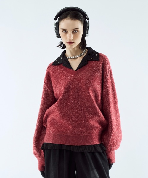 seyto(セイト)の「Merange jacquard V-neck knit / メランジジャガードVネックニット(ニット/セーター・メンズ・レッド/ブラック/ブラウン・2/3)」の3枚目の写真
