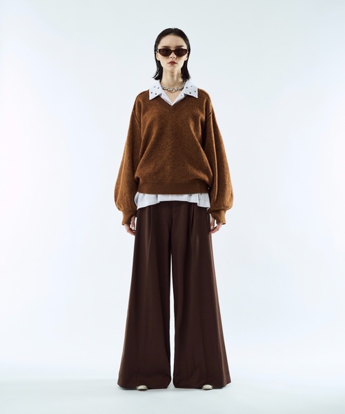 seyto サイズ2 / メランジジャガードVネックニット Merange jacquard V-neck knit / メランジジャガードVネックニット