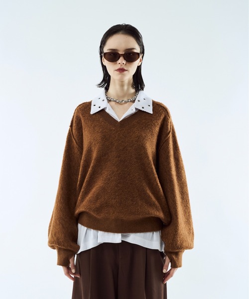 seyto サイズ2 / メランジジャガードVネックニット セール】Merange jacquard V-neck knit / メランジジャガードVネック