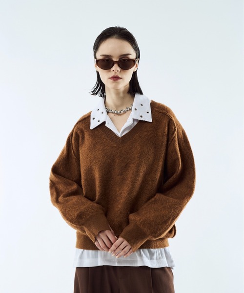 セール】Merange jacquard V-neck knit / メランジジャガードVネック