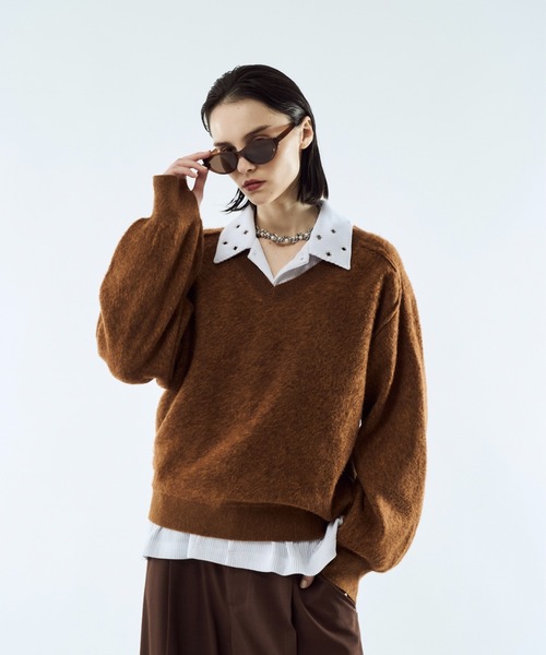 セール】Merange jacquard V-neck knit / メランジジャガードVネック