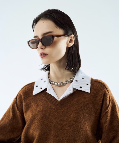 Merange jacquard V-neck knit / メランジジャガードVネックニット