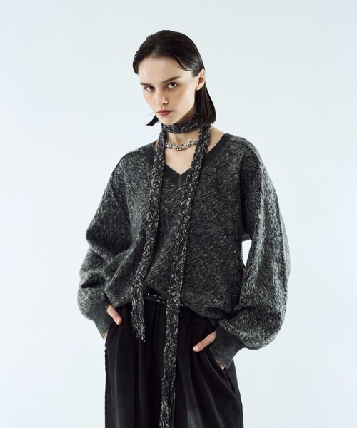 Merange jacquard V-neck knit / メランジジャガードVネックニット