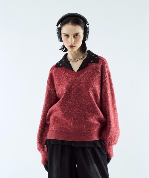 seyto サイズ2 / メランジジャガードVネックニット セール】Merange jacquard V-neck knit / メランジジャガードVネック