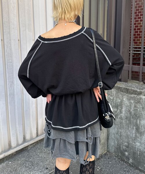 CIAOPANIC（チャオパニック）の「【新色追加】チョーカーSETナンバリングラグランスウェット（Tシャツ/カットソー・レディース・アイボリー/ブラック/ネイビー/グレー/レッド・ONE SIZE）」の6枚目の写真