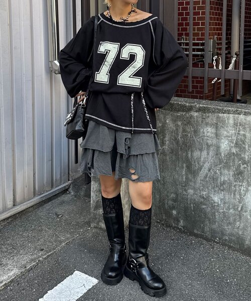 CIAOPANIC（チャオパニック）の「【新色追加】チョーカーSETナンバリングラグランスウェット（Tシャツ/カットソー・レディース・アイボリー/ブラック/ネイビー/グレー/レッド・ONE SIZE）」の7枚目の写真