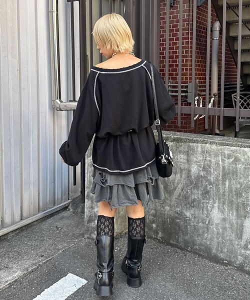 CIAOPANIC（チャオパニック）の「【新色追加】チョーカーSETナンバリングラグランスウェット（Tシャツ/カットソー・レディース・アイボリー/ブラック/ネイビー/グレー/レッド・ONE SIZE）」の8枚目の写真