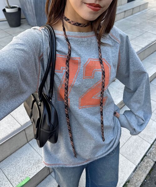 CIAOPANIC（チャオパニック）の「【新色追加】チョーカーSETナンバリングラグランスウェット（Tシャツ/カットソー・レディース・アイボリー/ブラック/ネイビー/グレー/レッド・ONE SIZE）」の14枚目の写真