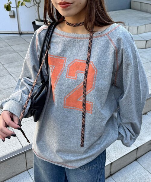 CIAOPANIC（チャオパニック）の「【新色追加】チョーカーSETナンバリングラグランスウェット（Tシャツ/カットソー・レディース・アイボリー/ブラック/ネイビー/グレー/レッド・ONE SIZE）」の15枚目の写真
