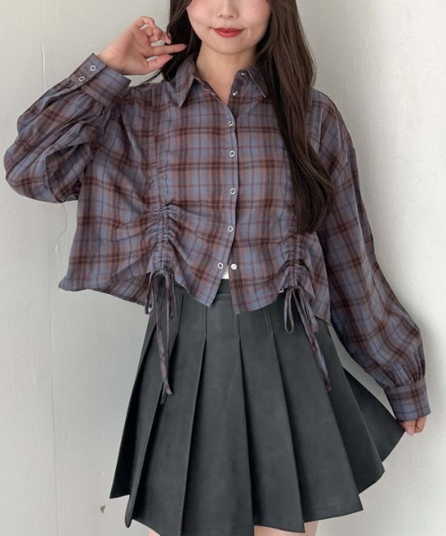 archives（アルシーヴ）の「チェックショートドロストシャツ（シャツ/ブラウス・レディース・ブラック/ブラウン/ブルー・MEDIUM）」の3枚目の写真
