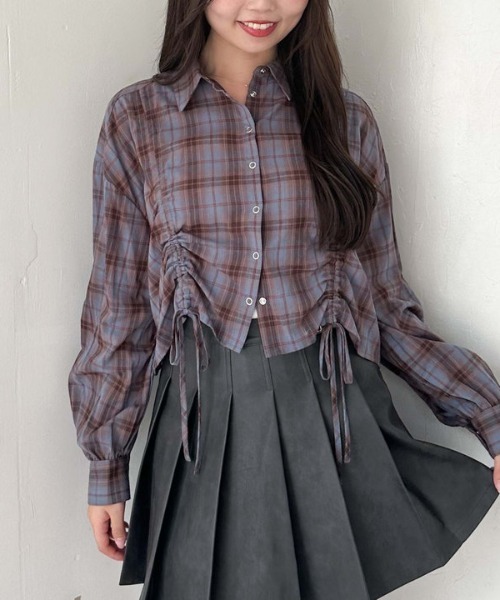 archives（アルシーヴ）の「チェックショートドロストシャツ（シャツ/ブラウス・レディース・ブラック/ブラウン/ブルー・MEDIUM）」の4枚目の写真