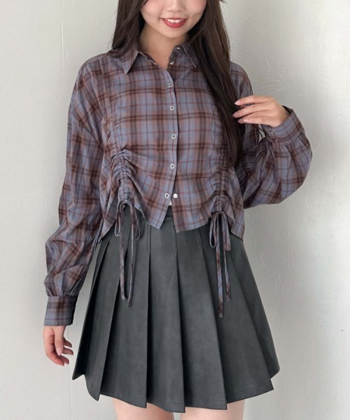 archives（アルシーヴ）の「チェックショートドロストシャツ（シャツ/ブラウス・レディース・ブラック/ブラウン/ブルー・MEDIUM）」の6枚目の写真