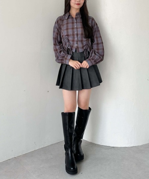 archives（アルシーヴ）の「チェックショートドロストシャツ（シャツ/ブラウス・レディース・ブラック/ブラウン/ブルー・MEDIUM）」の8枚目の写真