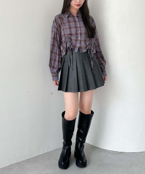 archives（アルシーヴ）の「チェックショートドロストシャツ（シャツ/ブラウス・レディース・ブラック/ブラウン/ブルー・MEDIUM）」の10枚目の写真