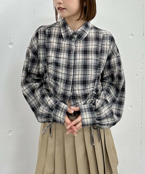 archives（アルシーヴ）の「チェックショートドロストシャツ（シャツ/ブラウス・レディース・ブラック/ブラウン/ブルー・MEDIUM）」の12枚目の写真