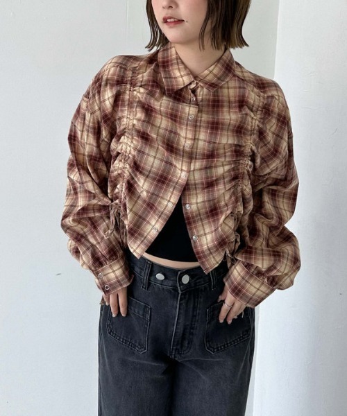 archives（アルシーヴ）の「チェックショートドロストシャツ（シャツ/ブラウス・レディース・ブラック/ブラウン/ブルー・MEDIUM）」の19枚目の写真