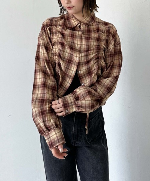 archives（アルシーヴ）の「チェックショートドロストシャツ（シャツ/ブラウス・レディース・ブラック/ブラウン/ブルー・MEDIUM）」の20枚目の写真