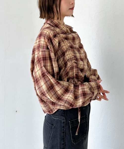 archives（アルシーヴ）の「チェックショートドロストシャツ（シャツ/ブラウス・レディース・ブラック/ブラウン/ブルー・MEDIUM）」の21枚目の写真