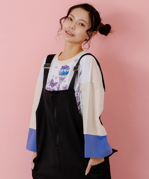 ＊スカラー　153622：花柄刺繍ジャージワンピース 153622：花柄刺繍ジャージワンピース（ジャンパースカート