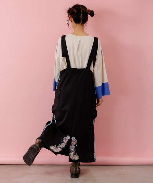 153622：花柄刺繍ジャージワンピース（ジャンパースカート