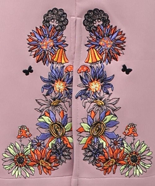 スカラー花柄刺繍ジャージワンピース スカラー ScoLar 花柄刺繍ジャージワンピース （ブラック