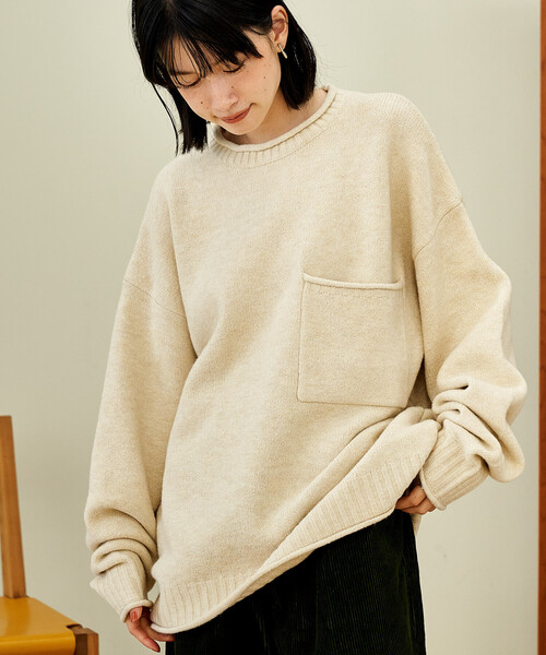 FREAK'S STORE(フリークスストア)の「ポケット付き ニットプルオーバー【限定展開】(ニット/セーター・レディース・ピンク/オフホワイト/グレー/ブラック・フリ-)」の2枚目の写真