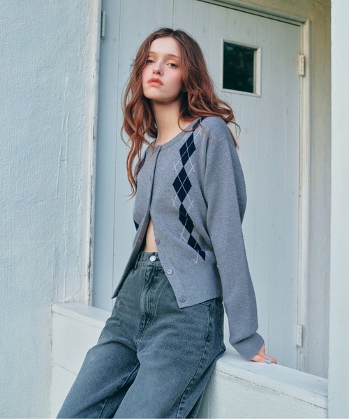 セール】アーガイルニットカーディガン 589915（カーディガン