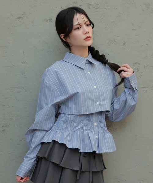 M DOLLY(エムドリー)の「natura shirt set tops/ナトゥーラシャツセットトップス(シャツ/ブラウス・レディース・ホワイト/ブルー・S/M)」の1枚目の写真