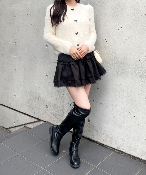 Mejoul(メジュール)の「リボンボタン フェザータッチ ニットカーディガン(カーディガン/ボレロ・レディース・ブラック/パープル/ホワイト/アイボリー・F)」の19枚目の写真