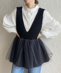 She's Closet（シーズクローゼット）の「深Vネックチュールレイヤードペプラムニットベスト（ベスト）」