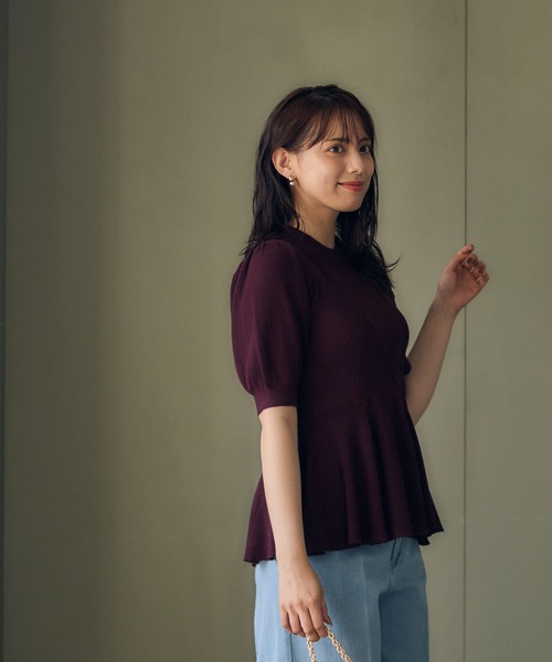 12Twelve Agenda（トゥエルブ　アジェンダ）の「ケーブル編みペプラム5分袖ニットプルオーバー（ニット/セーター・レディース・ブラック/ベージュ/ブラウン・M）」の11枚目の写真