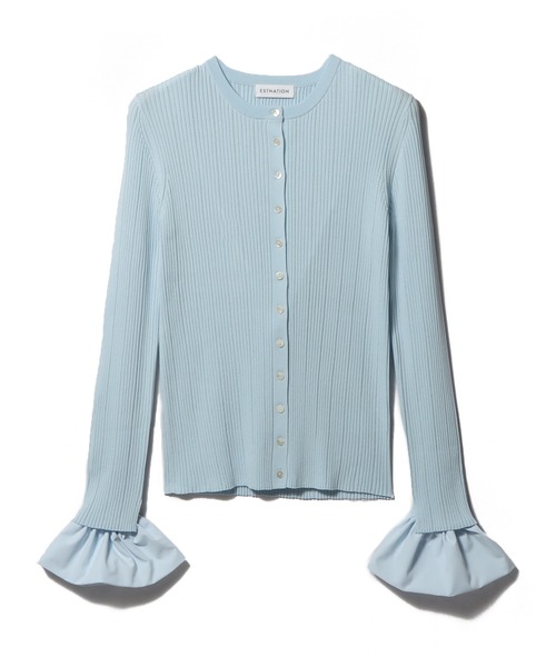 ESTNATION（エストネーション）の「ESTNATION / シュシュコンビ アイレットリブニット（カーディガン/ボレロ・レディース・オフホワイト/ライトブルー/ネイビー・FREE）」の2枚目の写真